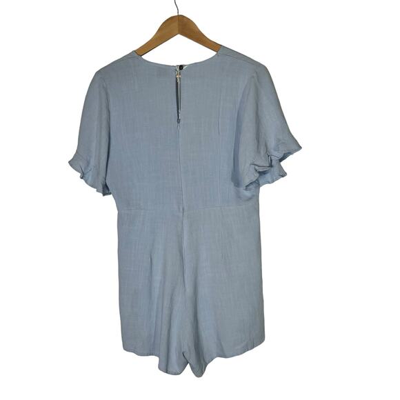 Princess Polly Patricia Cotton/Linen Blue Tie Front Romper Large 12 NWT - Picture 2 of 6